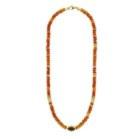 Citrine Eye of the Idol on Carnelian Beaded Necklace