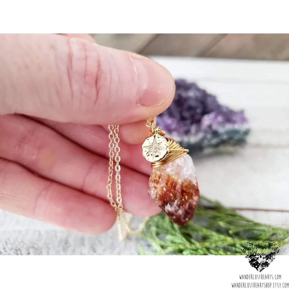 Citrine north star charm necklace