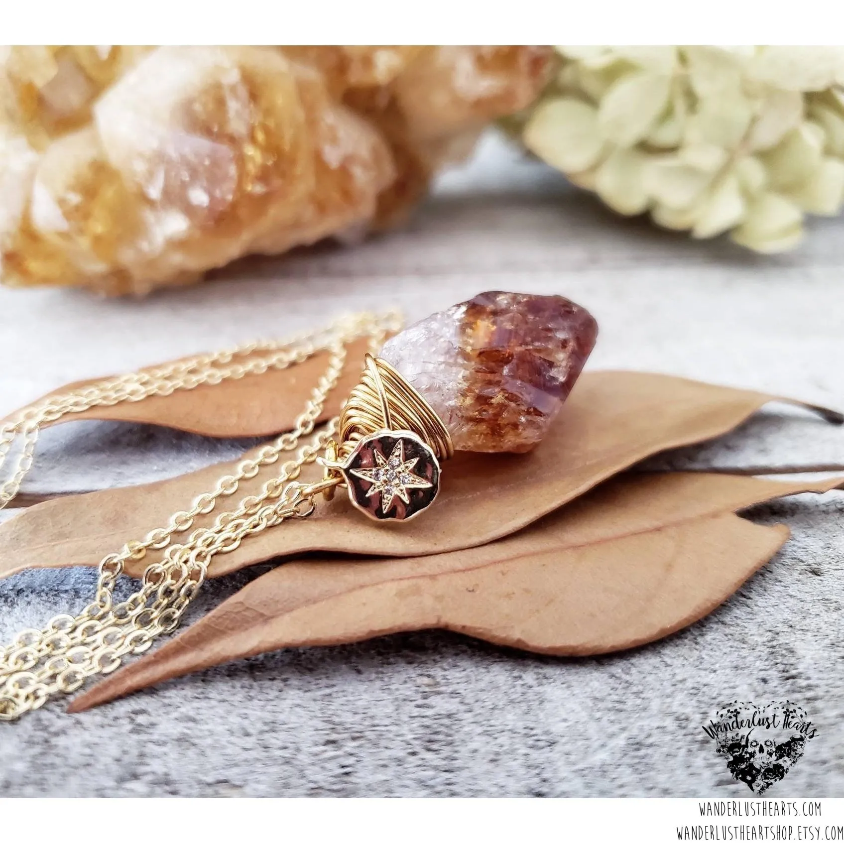 Citrine north star charm necklace