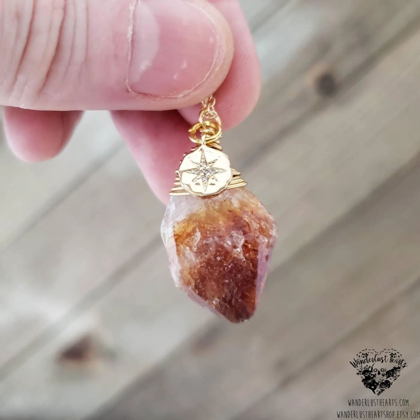 Citrine north star charm necklace