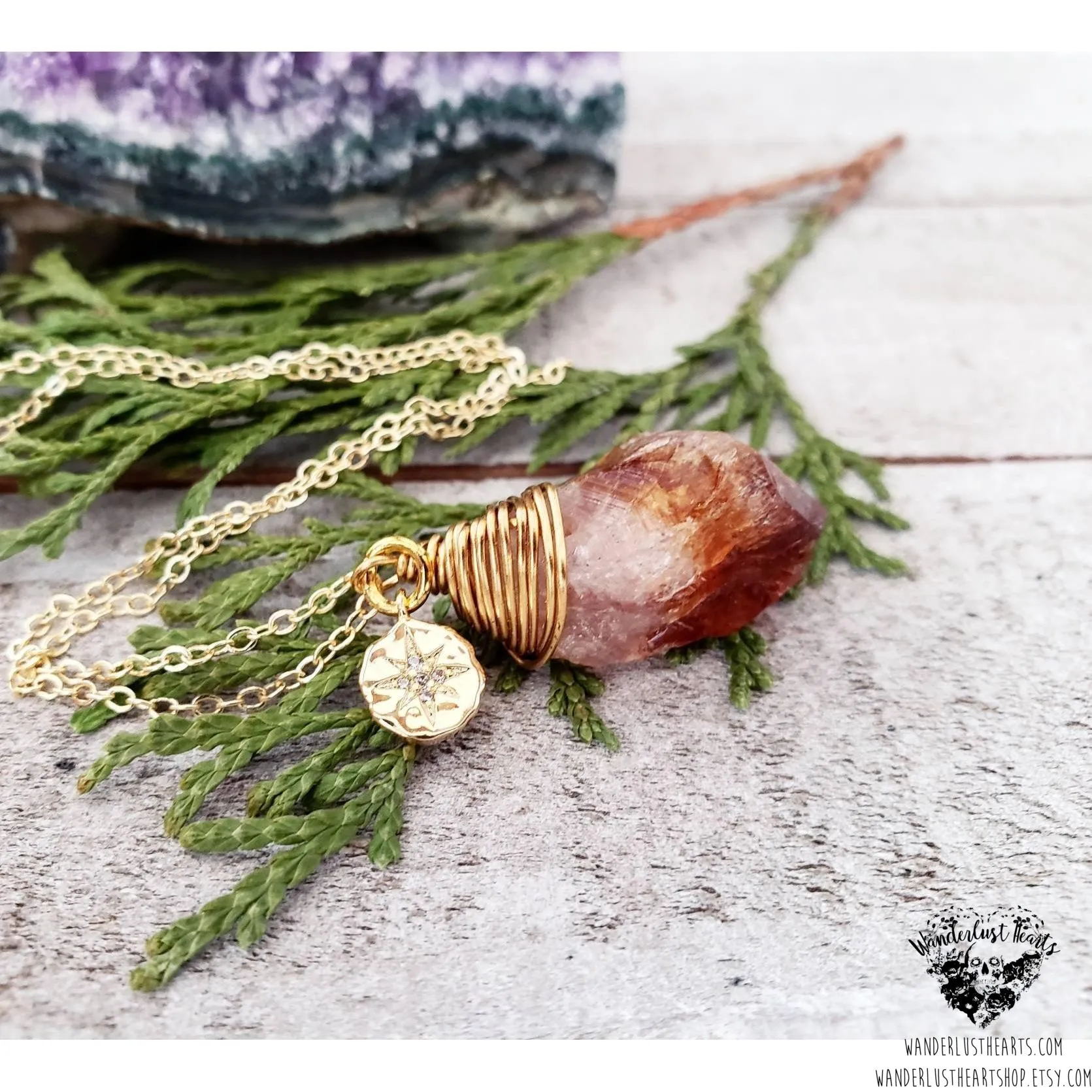 Citrine north star charm necklace