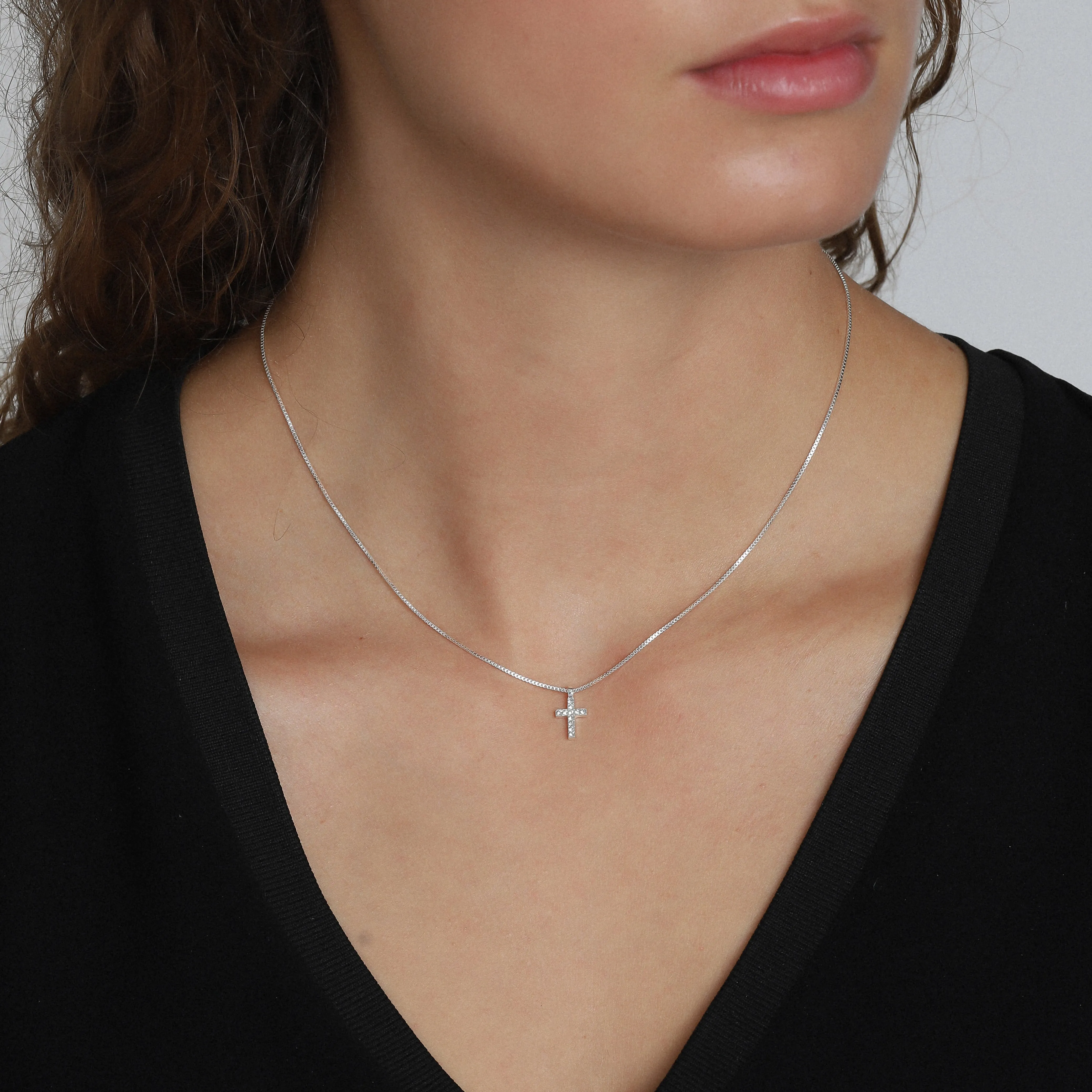 CLARA recycled crystal cross necklace silver-plated