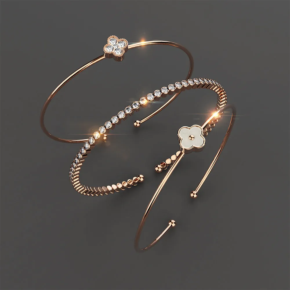 Clover Bangle White Embellished With SWAROVSKI Crystals