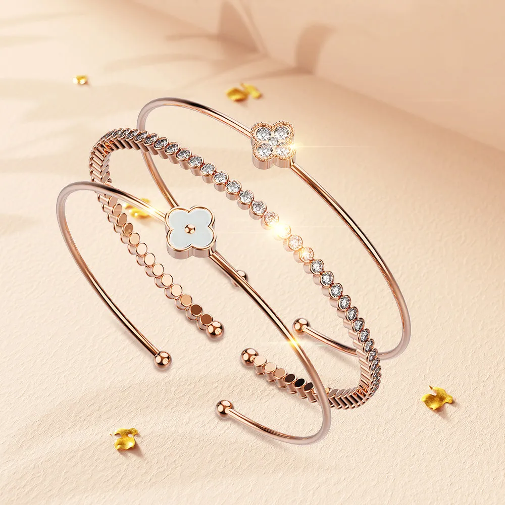 Clover Bangle White Embellished With SWAROVSKI Crystals