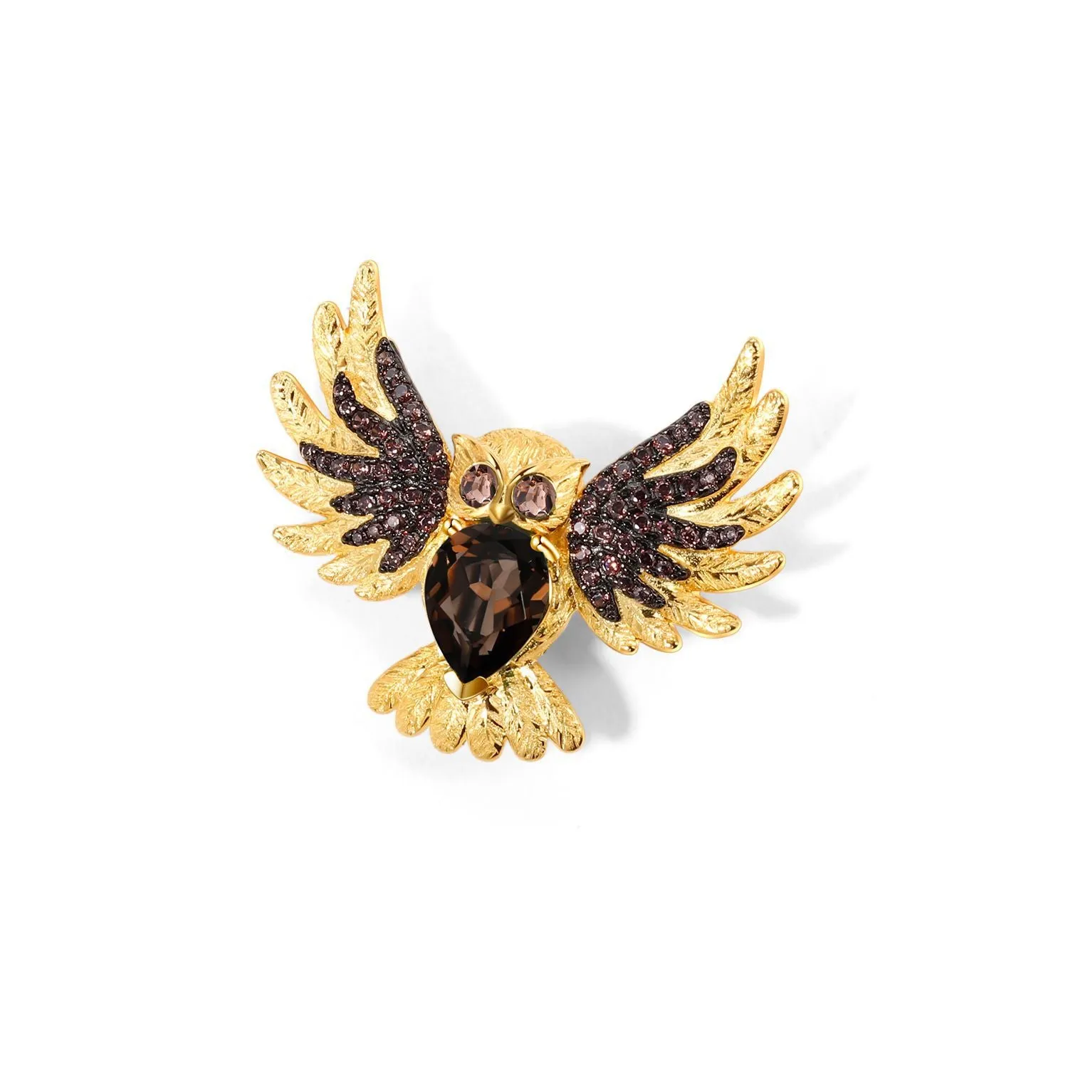 Colourful Treasure Brooch Pendant Dual-use Design Flying Owl Pendant  Silver Necklace for Women