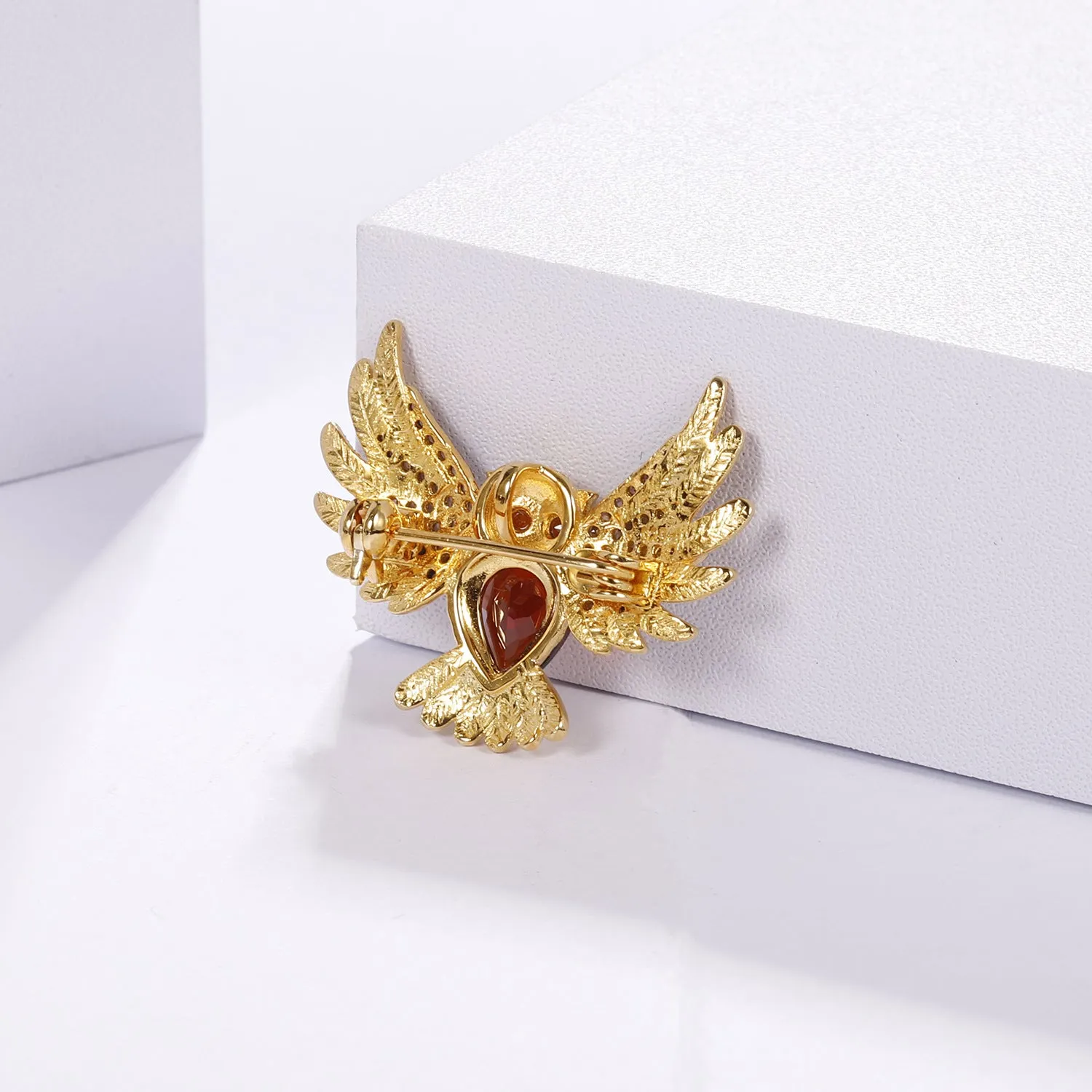 Colourful Treasure Brooch Pendant Dual-use Design Flying Owl Pendant  Silver Necklace for Women