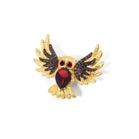 Colourful Treasure Brooch Pendant Dual-use Design Flying Owl Pendant  Silver Necklace for Women