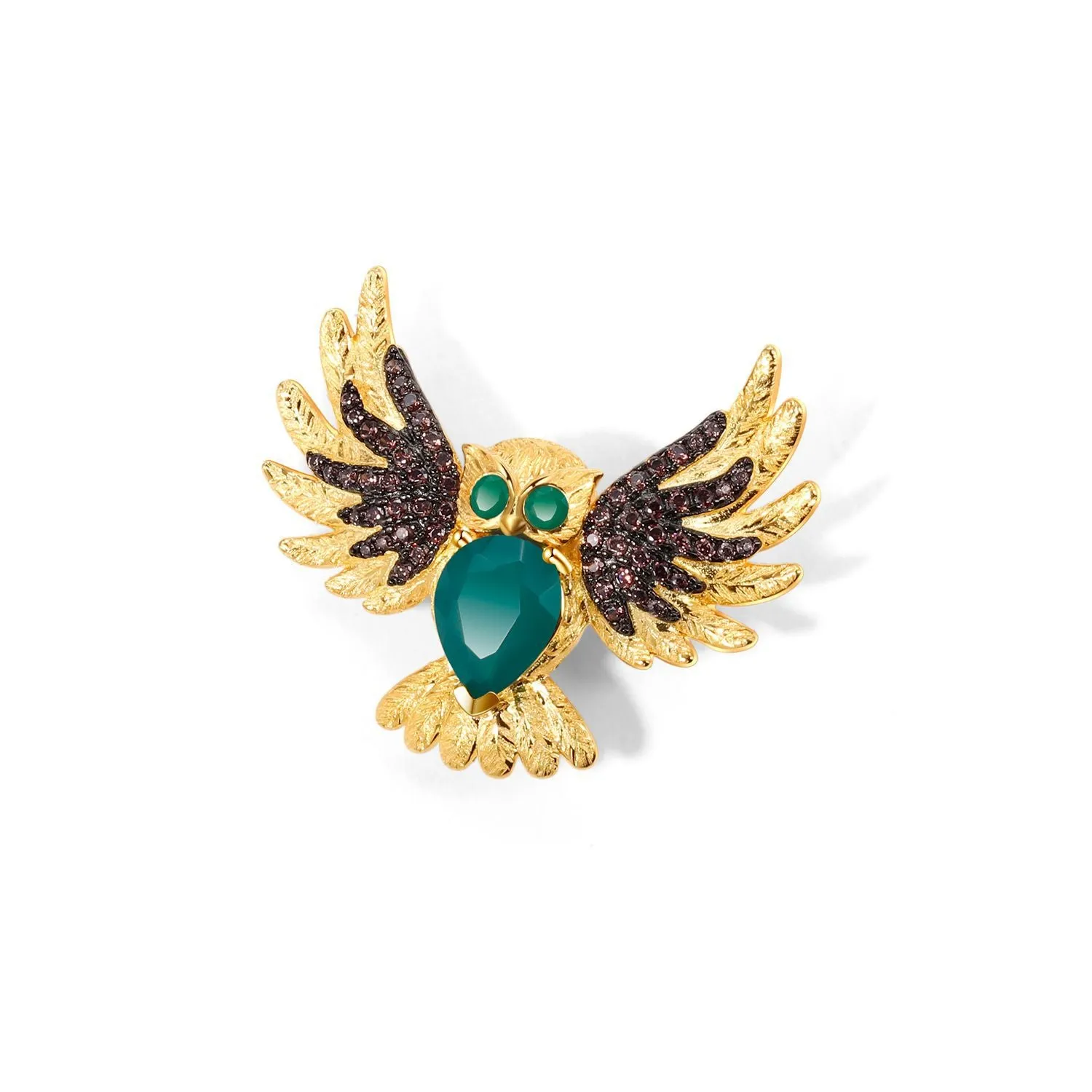 Colourful Treasure Brooch Pendant Dual-use Design Flying Owl Pendant  Silver Necklace for Women