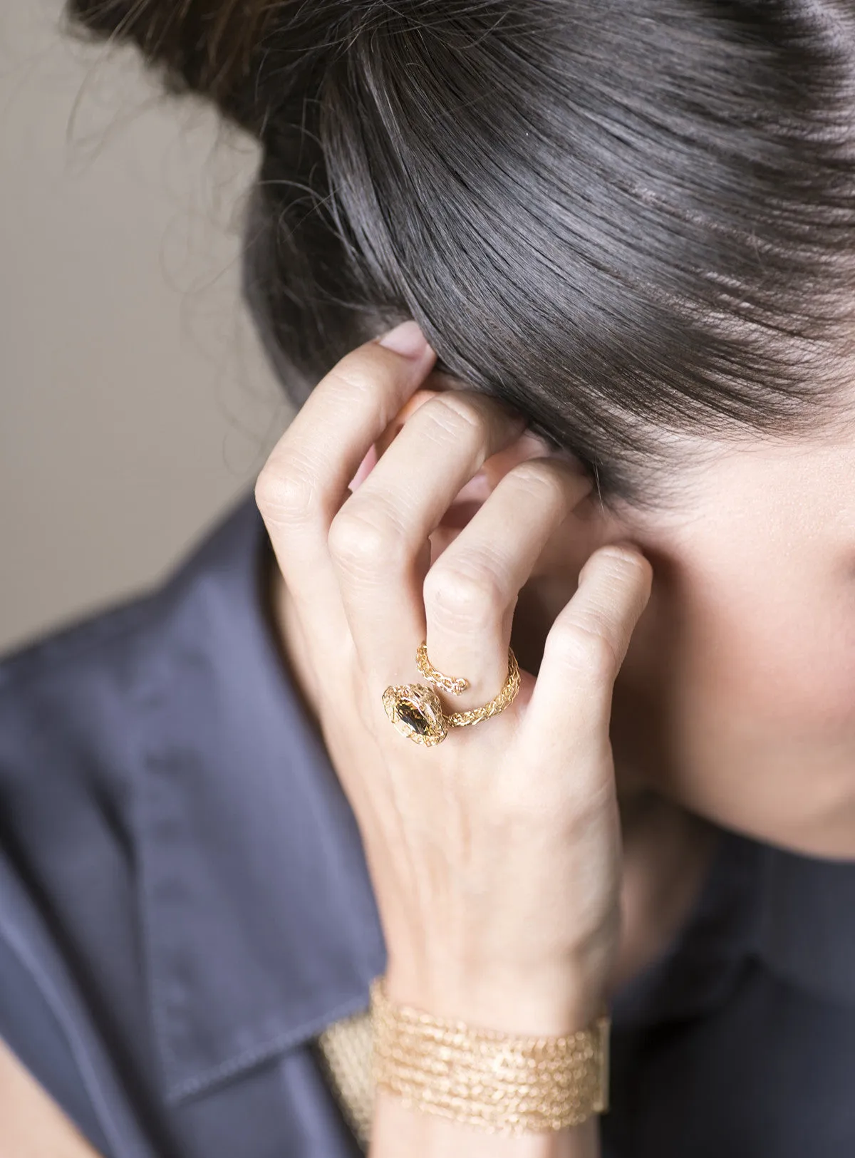 Contemporary Cocktail Ring , Adjustable Ring , Amber Crystal , Sparkle , Statement , Wire Crochet
