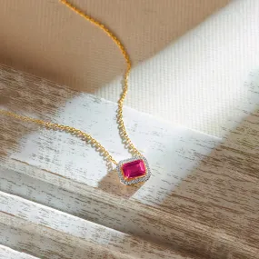 Created Ruby Halo Diamond Necklace