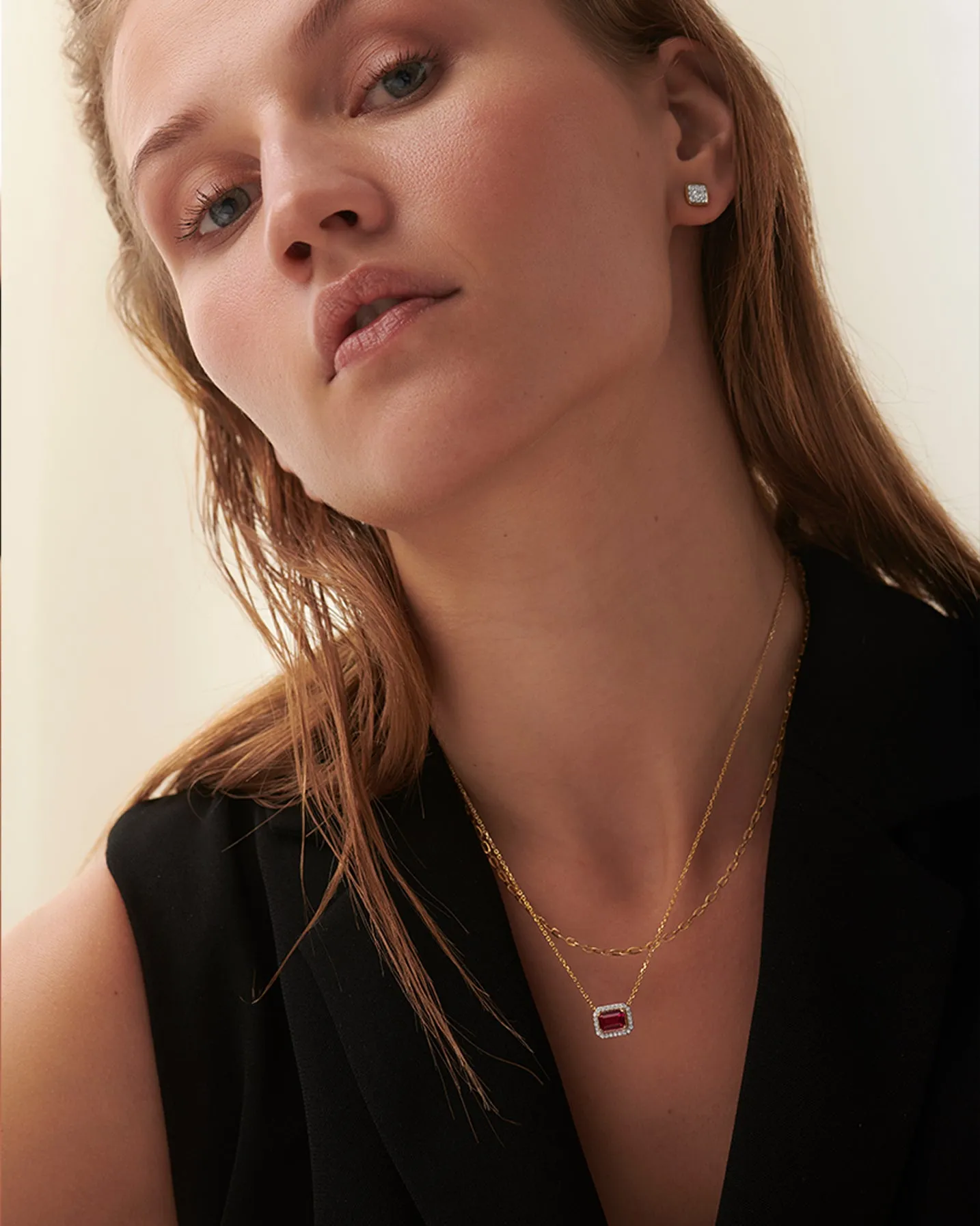 Created Ruby Halo Diamond Necklace