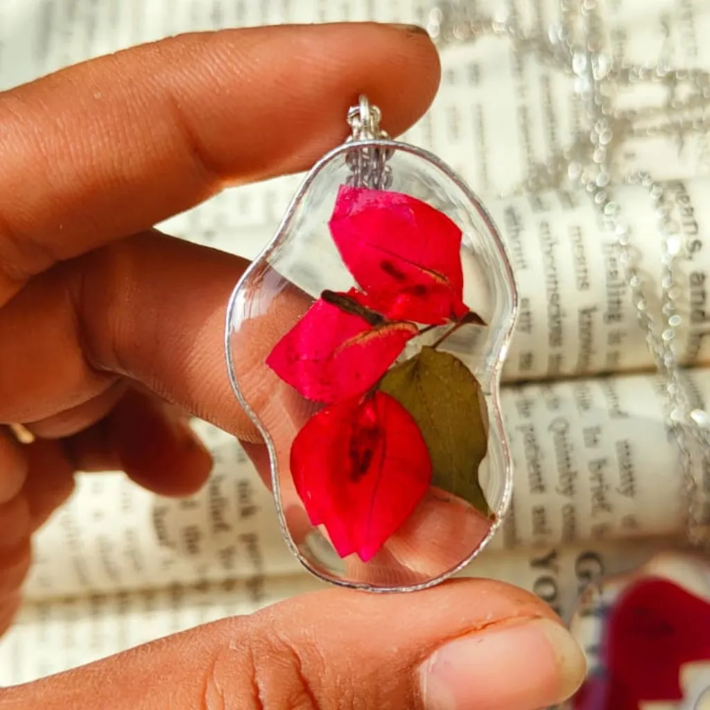 Crimson Cascade Bougainvillea Real Dried Flower Necklace