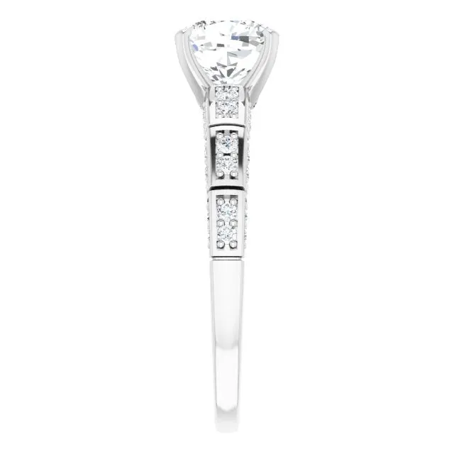 Cubic Zirconia Engagement Ring- The Anna (Customizable Cushion Cut Style with Three-sided, Segmented Shared Prong Band)