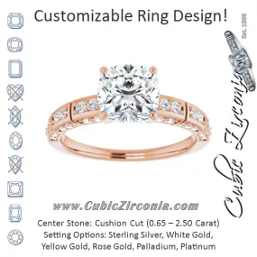 Cubic Zirconia Engagement Ring- The Anna (Customizable Cushion Cut Style with Three-sided, Segmented Shared Prong Band)