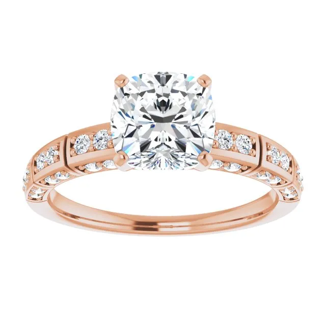 Cubic Zirconia Engagement Ring- The Anna (Customizable Cushion Cut Style with Three-sided, Segmented Shared Prong Band)