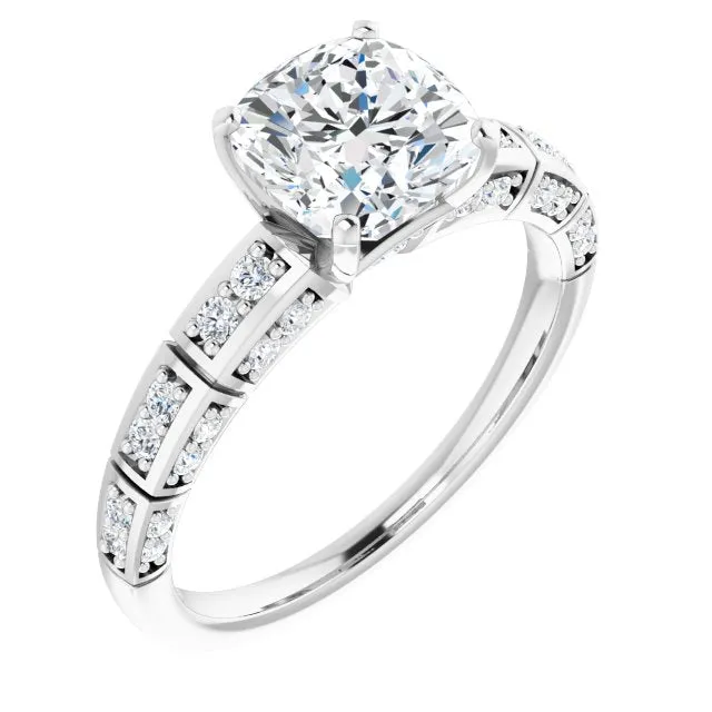 Cubic Zirconia Engagement Ring- The Anna (Customizable Cushion Cut Style with Three-sided, Segmented Shared Prong Band)
