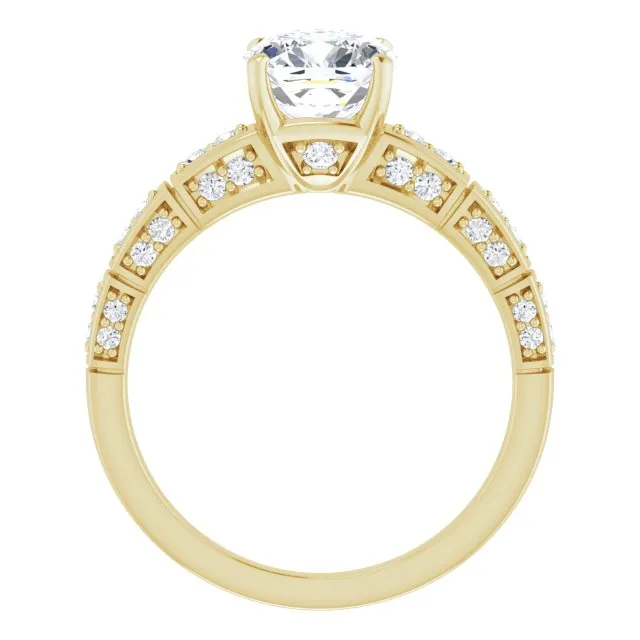Cubic Zirconia Engagement Ring- The Anna (Customizable Cushion Cut Style with Three-sided, Segmented Shared Prong Band)