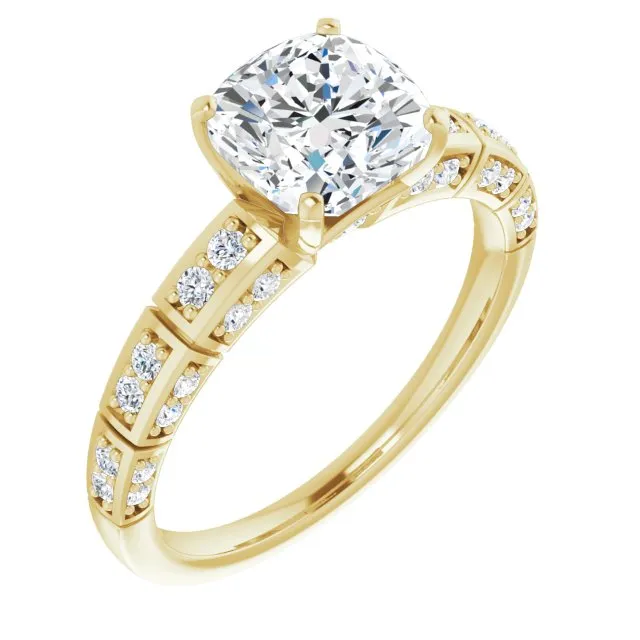 Cubic Zirconia Engagement Ring- The Anna (Customizable Cushion Cut Style with Three-sided, Segmented Shared Prong Band)
