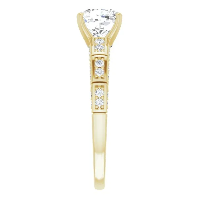 Cubic Zirconia Engagement Ring- The Anna (Customizable Cushion Cut Style with Three-sided, Segmented Shared Prong Band)