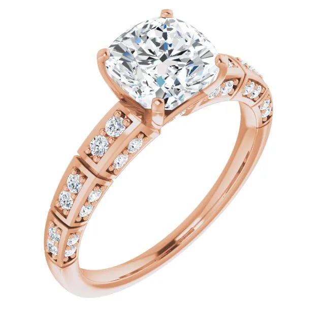 Cubic Zirconia Engagement Ring- The Anna (Customizable Cushion Cut Style with Three-sided, Segmented Shared Prong Band)