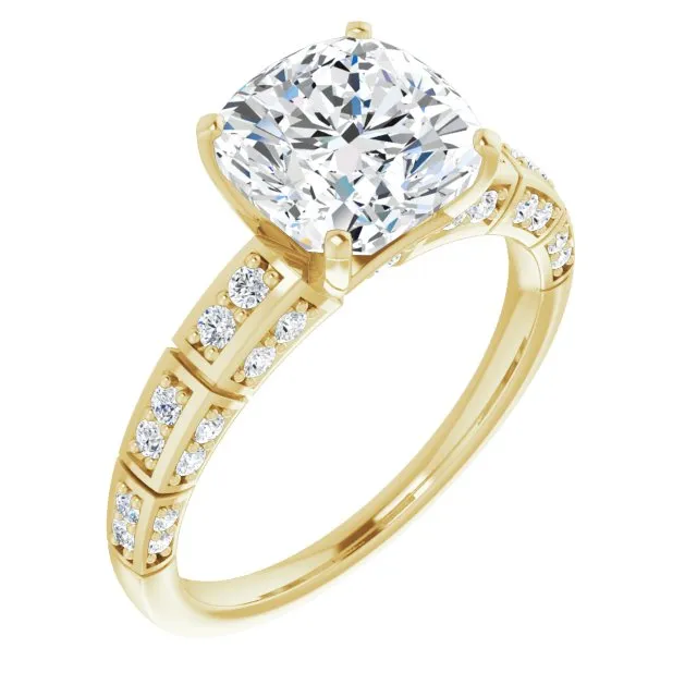 Cubic Zirconia Engagement Ring- The Anna (Customizable Cushion Cut Style with Three-sided, Segmented Shared Prong Band)