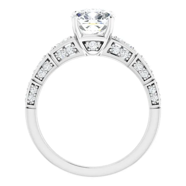Cubic Zirconia Engagement Ring- The Anna (Customizable Cushion Cut Style with Three-sided, Segmented Shared Prong Band)