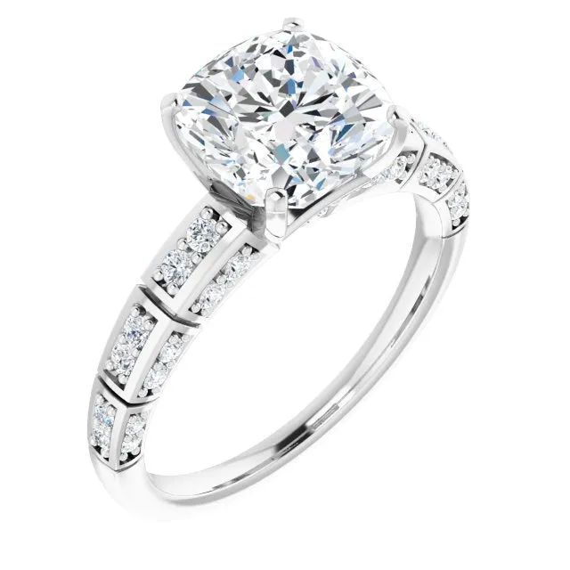 Cubic Zirconia Engagement Ring- The Anna (Customizable Cushion Cut Style with Three-sided, Segmented Shared Prong Band)