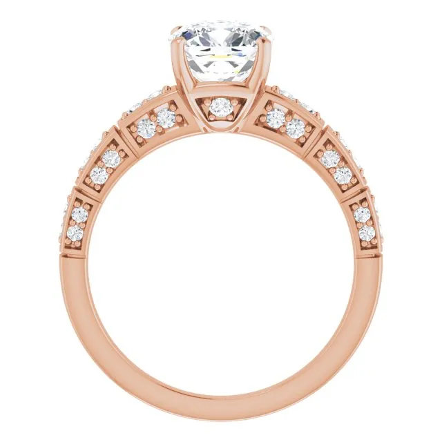 Cubic Zirconia Engagement Ring- The Anna (Customizable Cushion Cut Style with Three-sided, Segmented Shared Prong Band)