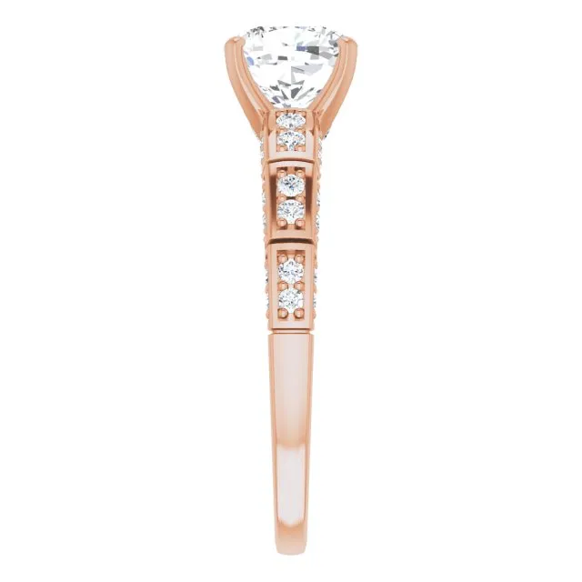 Cubic Zirconia Engagement Ring- The Anna (Customizable Cushion Cut Style with Three-sided, Segmented Shared Prong Band)