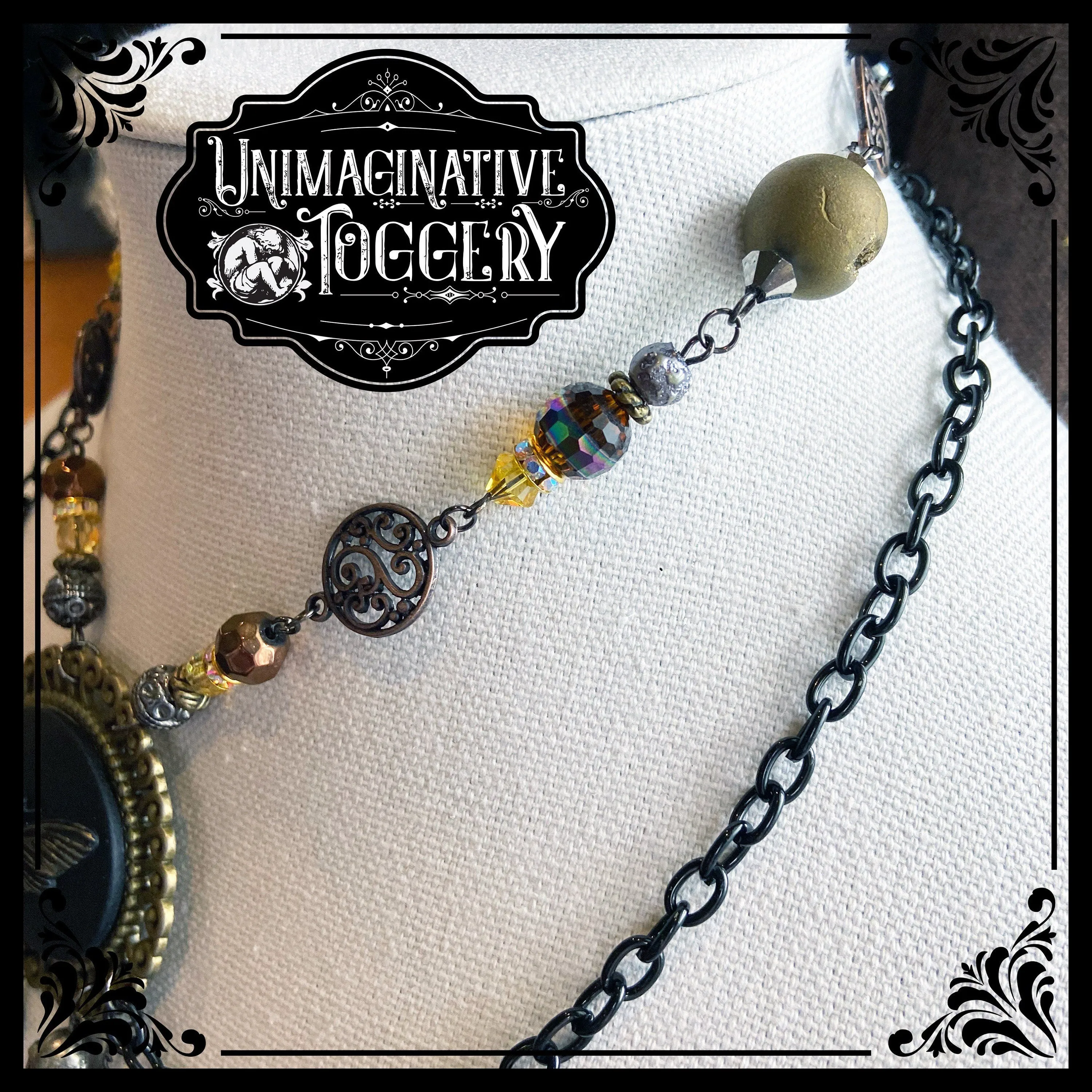 Death head moth pendant beaded necklace