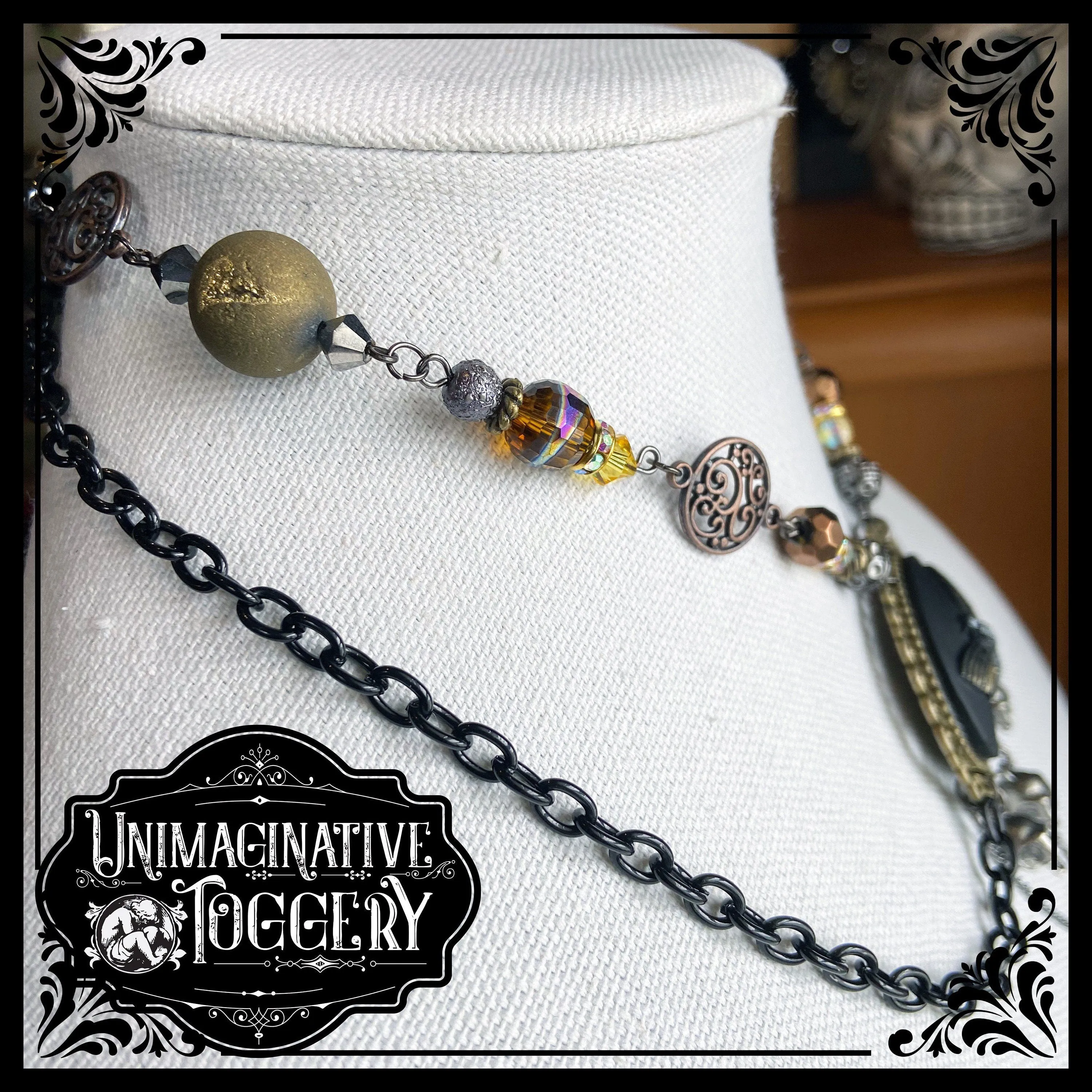Death head moth pendant beaded necklace