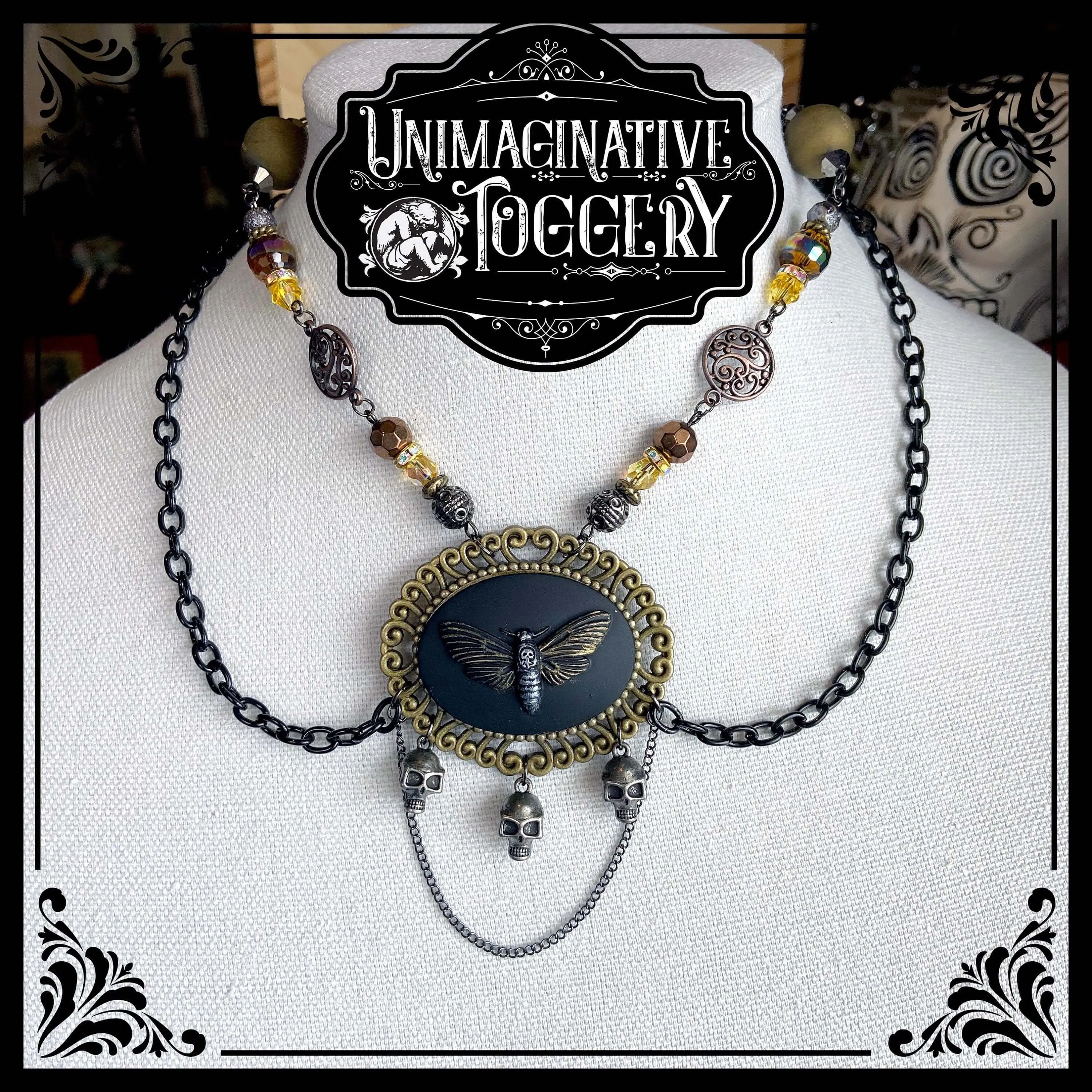 Death head moth pendant beaded necklace