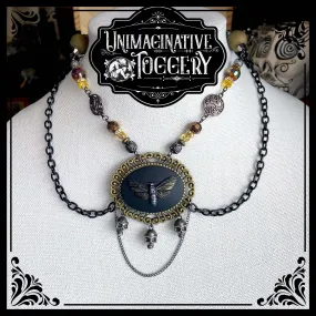 Death head moth pendant beaded necklace