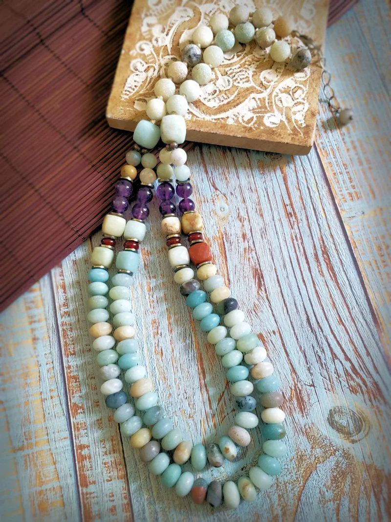 Double Strand Amazonite and Amethyst Necklace