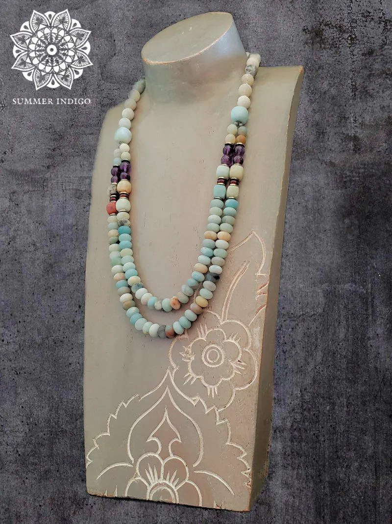 Double Strand Amazonite and Amethyst Necklace