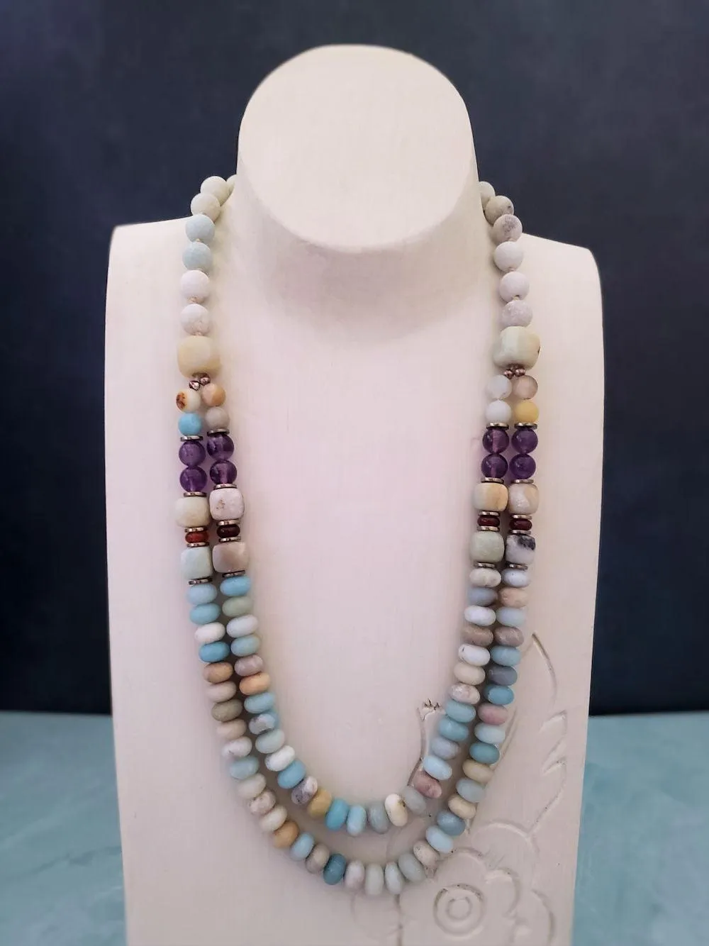 Double Strand Amazonite and Amethyst Necklace