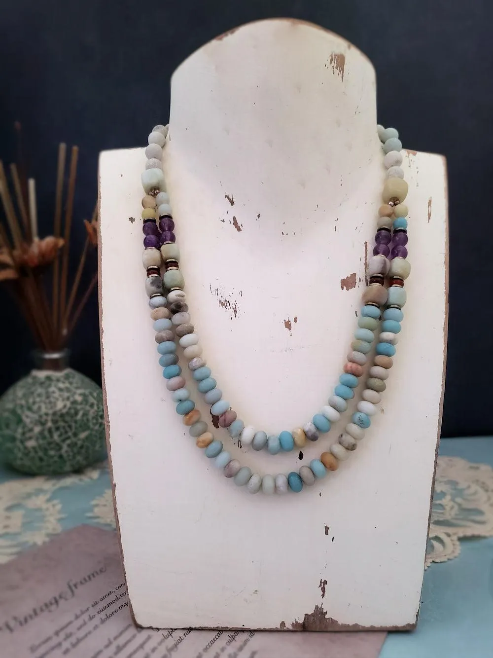Double Strand Amazonite and Amethyst Necklace