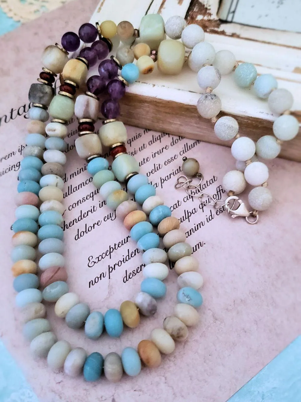 Double Strand Amazonite and Amethyst Necklace