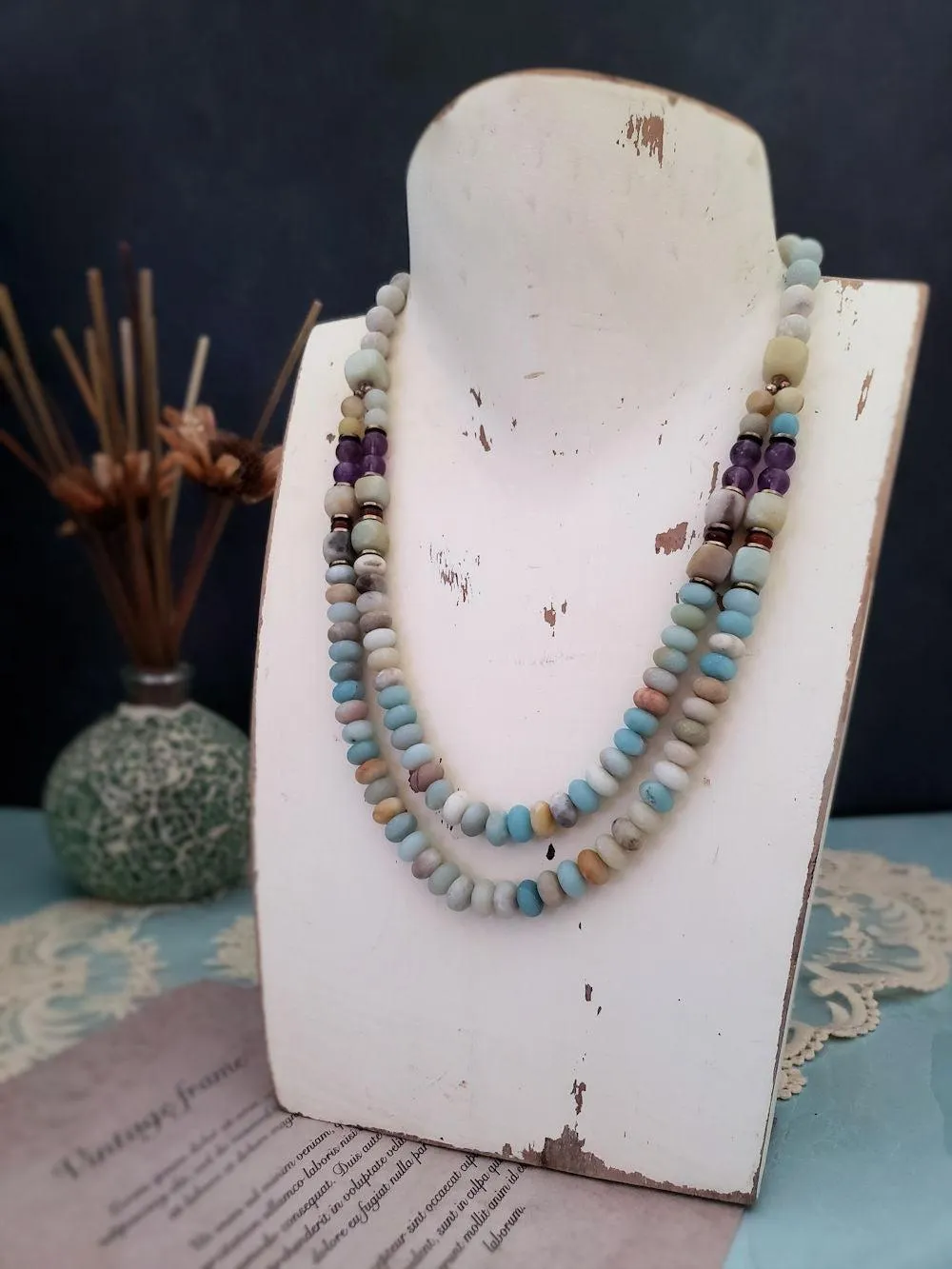 Double Strand Amazonite and Amethyst Necklace