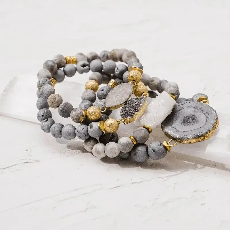 Druzy Grey Stretch Bracelet