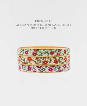 EDEN   ELIE Modern Peranakan gold narrow bangles set of 3 - mint   lilac   peach