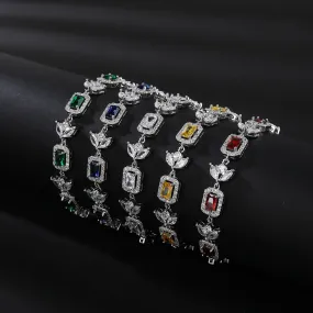 Elegant Design Shiny Silver Plated Blue Square Cubic Zirconia Engagement Party Charm Bracelet Chains for Women CK10162