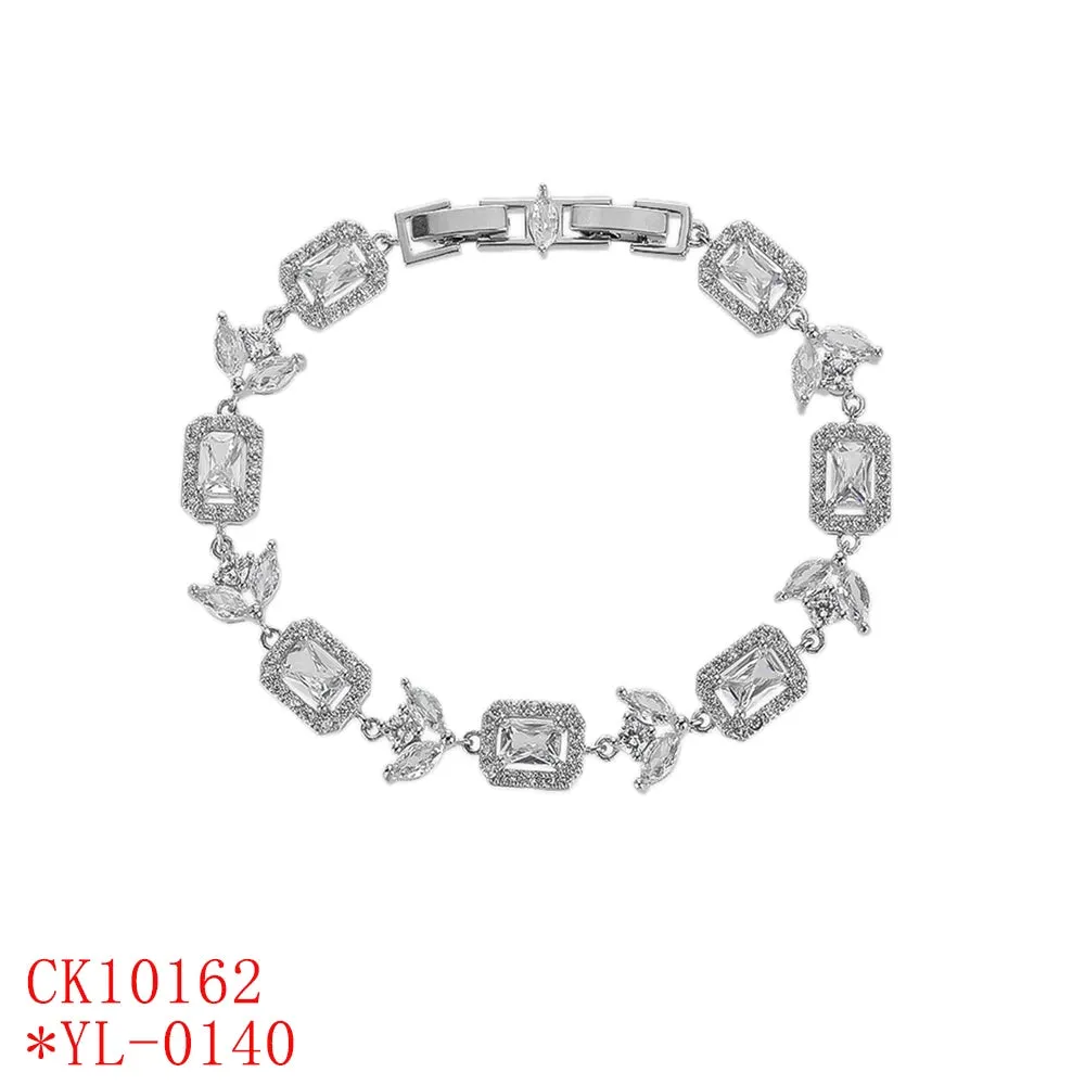 Elegant Design Shiny Silver Plated Blue Square Cubic Zirconia Engagement Party Charm Bracelet Chains for Women CK10162