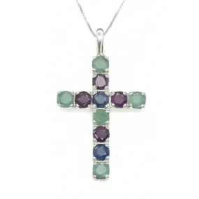 Emerald Cross Pendant - Statement Cross Necklace - Silver Ruby Pendant