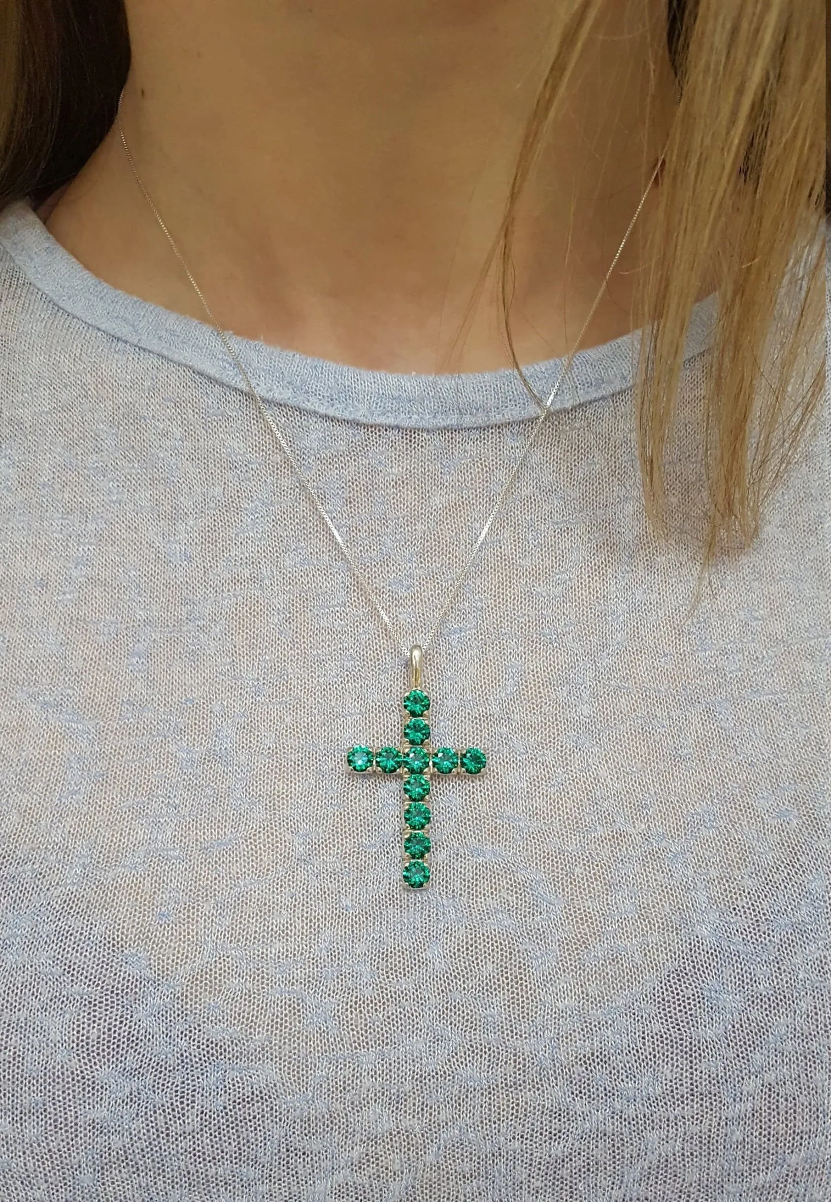 Emerald Cross Pendant - Statement Cross Necklace - Silver Ruby Pendant