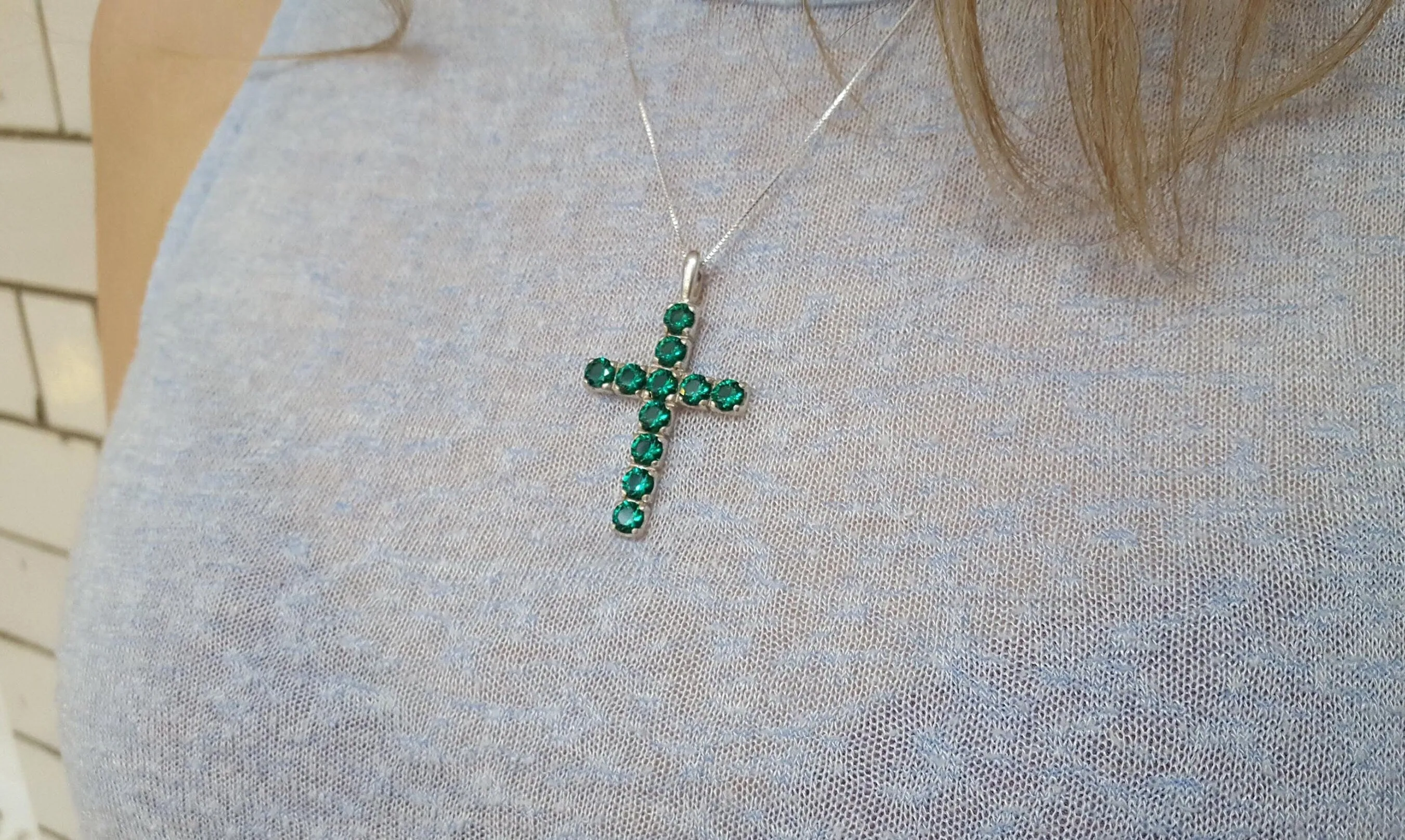 Emerald Cross Pendant - Statement Cross Necklace - Silver Ruby Pendant