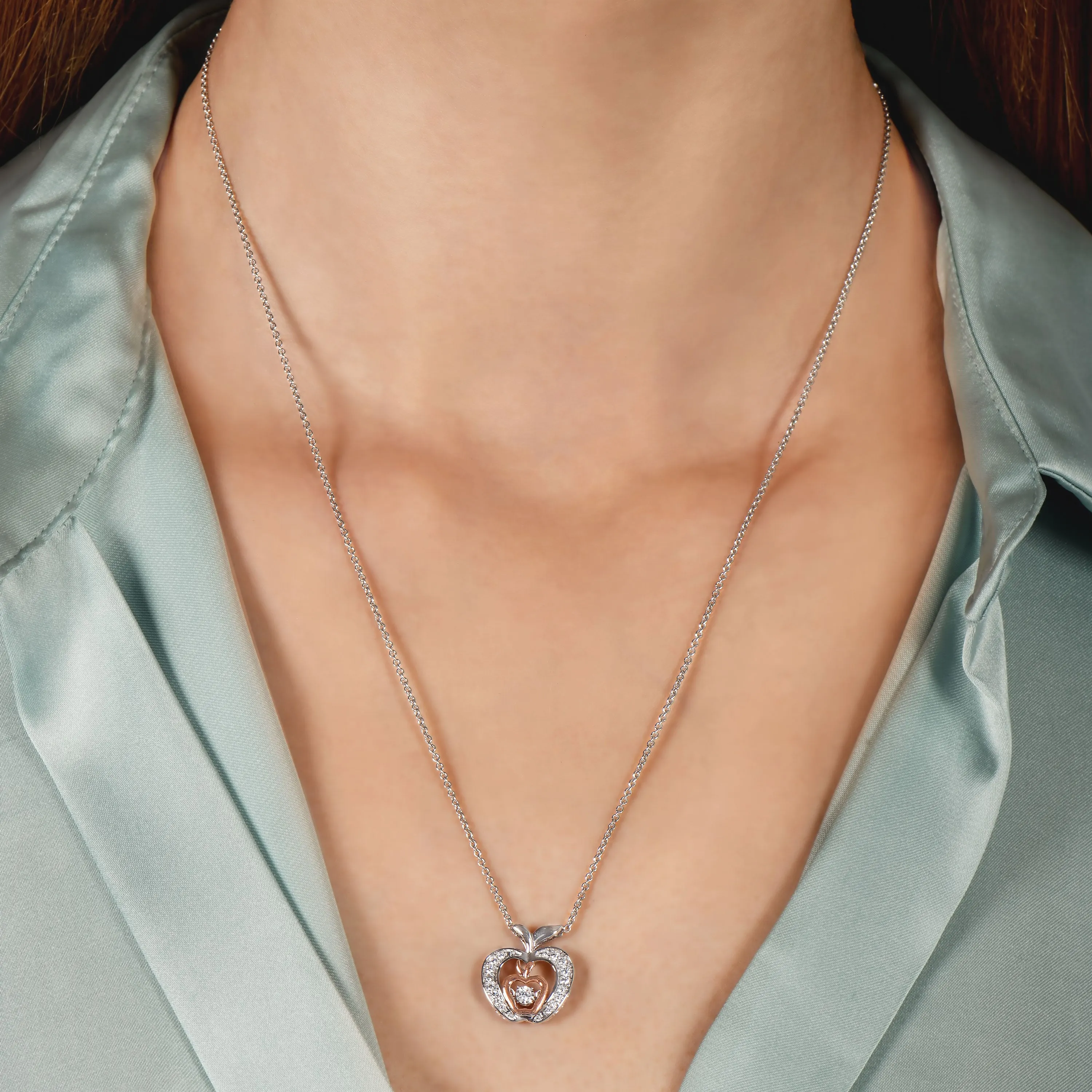 Enchanted Disney Fine Jewelry Sterling Silver and 10K Rose Gold with 1/5 cttw Snow White Apple Pendant