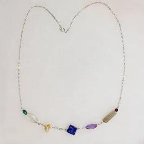 Energetic Gemstone Bead Stations on Silver Necklace by Brin