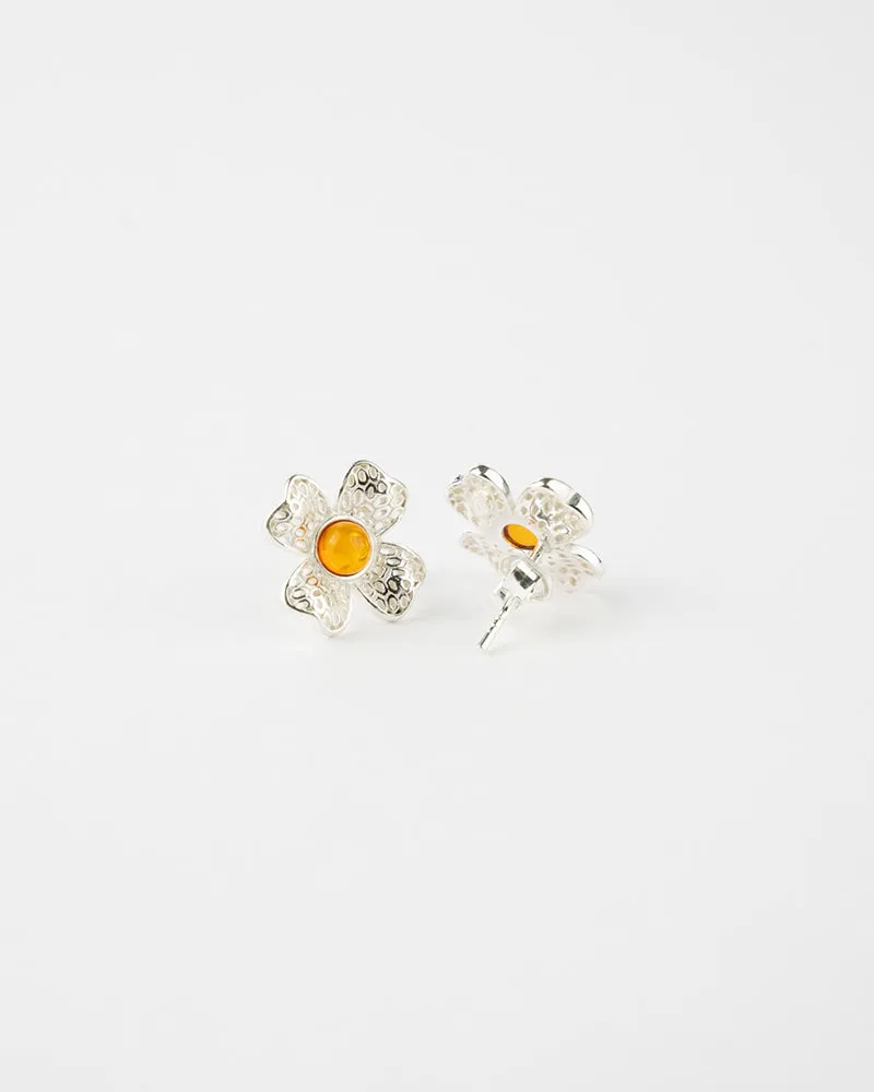 Exquisite Floral Earrings | Timeless, Elegant Sterling Silver & Amber Jewelry