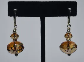 Faceted Iridescent Amber Glass Bead Sterling Silver Earrings